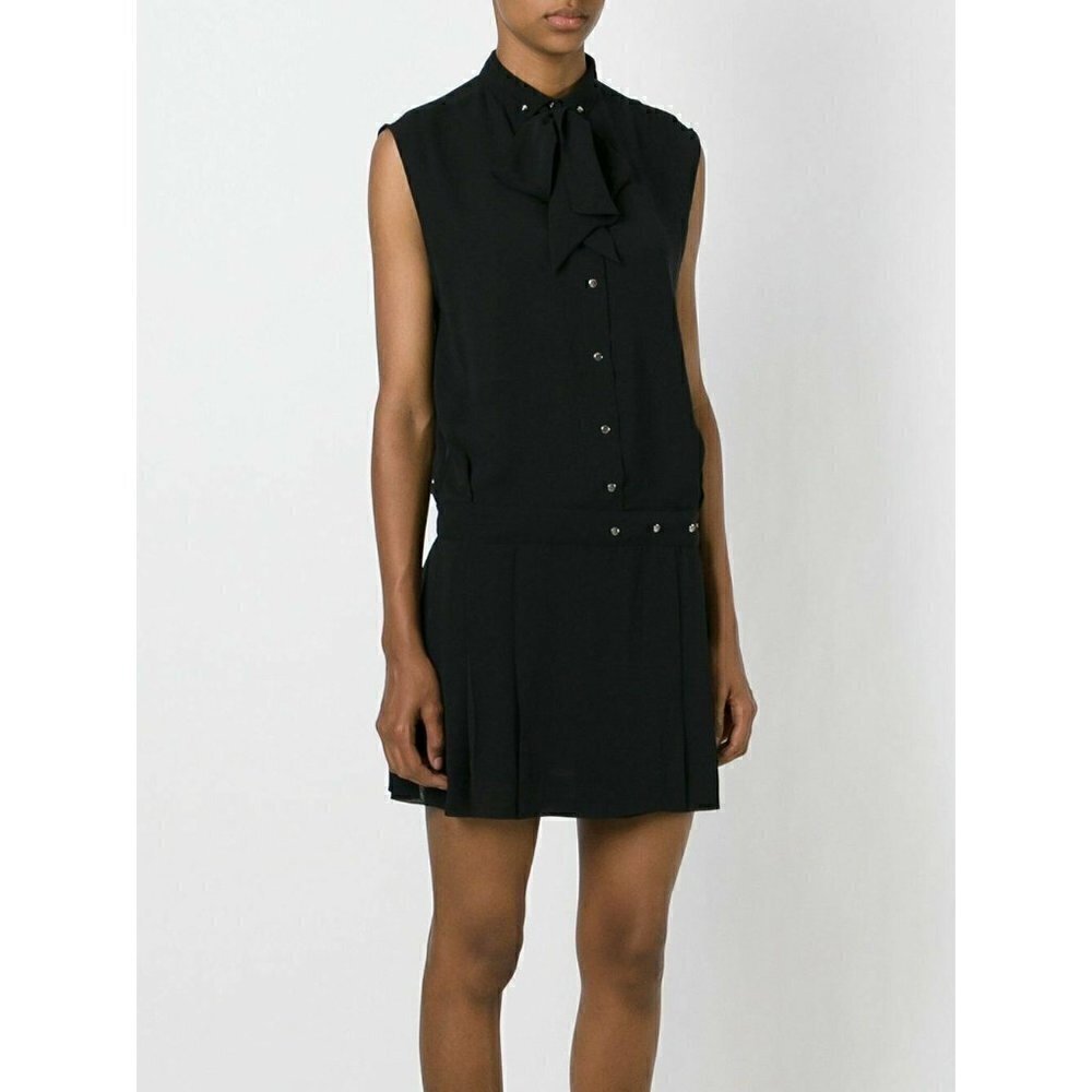 DIESEL Women's Black Chiffon D-Nedora-A Pleated Button Shift Dress $248 size XS